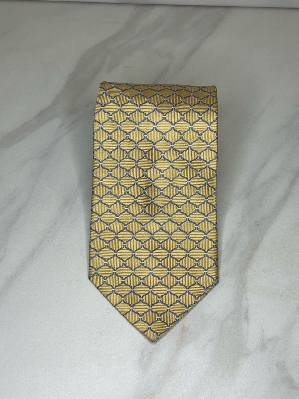 Vintage Brooks Brothers Makers classic yellow/light blue geometric silk tie